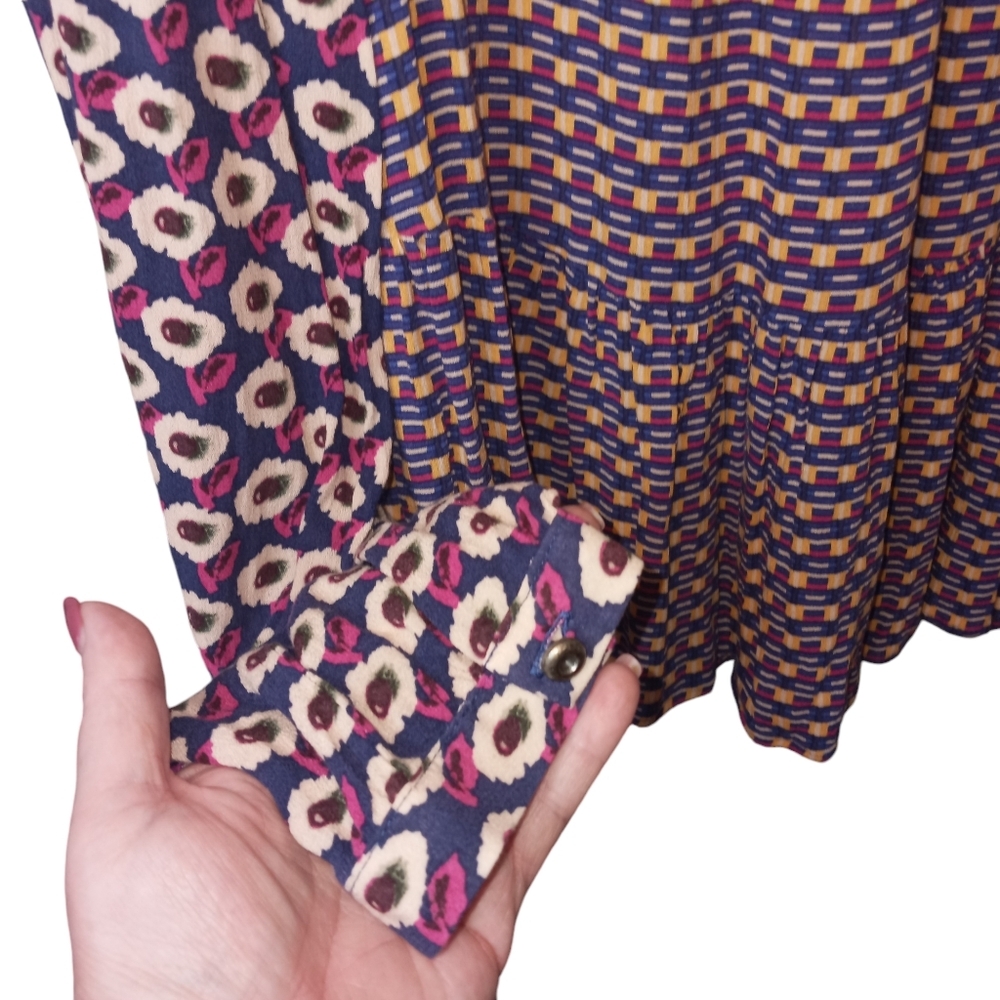 Maeve Anthropologie Cheyenne Mixed Print Peplum Pullover Top Purple Size Medium - Picture 8 of 13